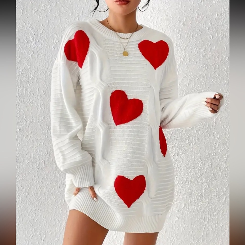 Red Heart Cable Knit Sweater Dress